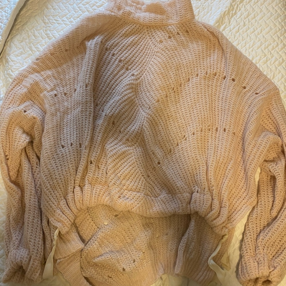 free people pink sweater with ribbons size M/L